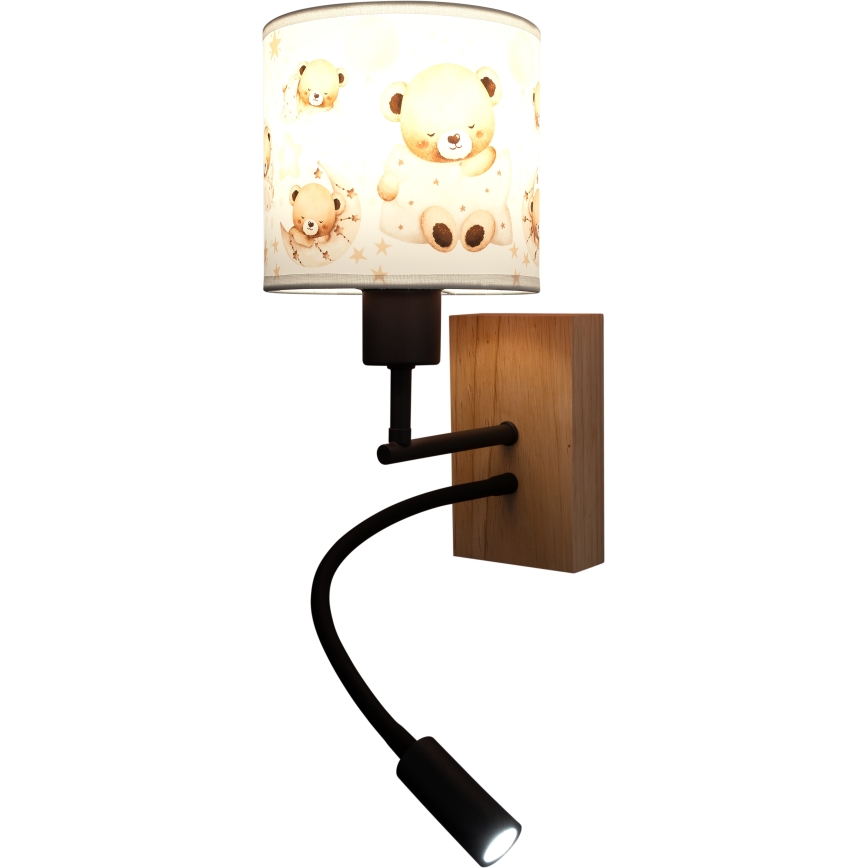 Brilagi - LED Dziecięca giętka lampa ścienna BOBO WOOD 1xE27/25W/230V + LED/3W dąb/czarny/biały/misie