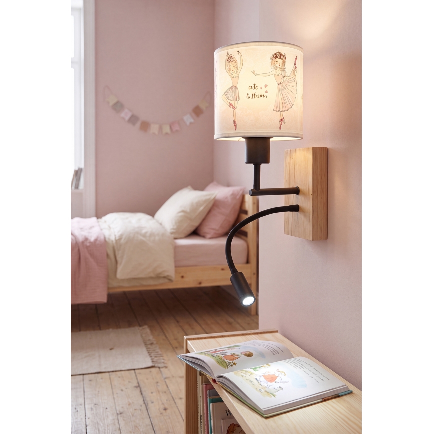 Brilagi - LED dziecięca elastyczna lampa ścienna BOBO WOOD 1xE27/25W/230V + LED/3W dąb/czarny/biały/różowy/baletki