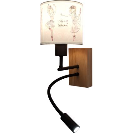 Brilagi - LED dziecięca elastyczna lampa ścienna BOBO WOOD 1xE27/25W/230V + LED/3W dąb/czarny/biały/różowy/baletki