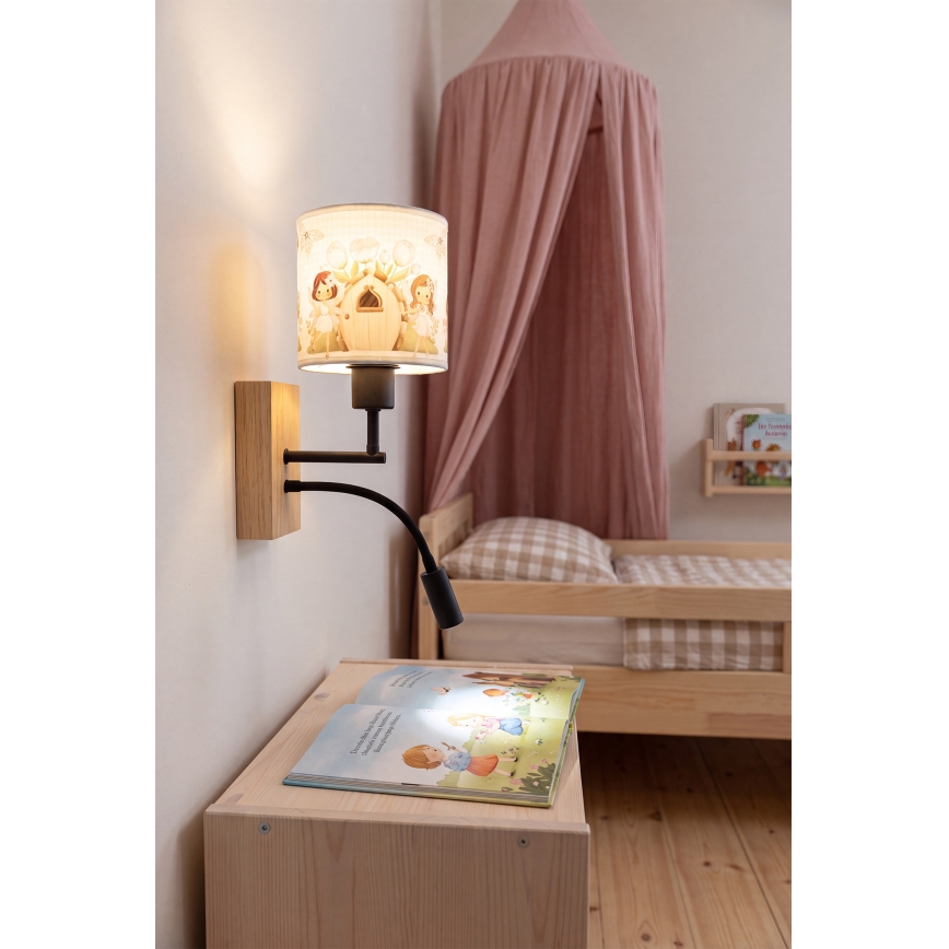 Brilagi - Elastyczny kinkiet dziecięcy LED BOBO WOOD 1xE27/25W/230V + LED/3W dąb/czarny/biały/różowy/wróżki