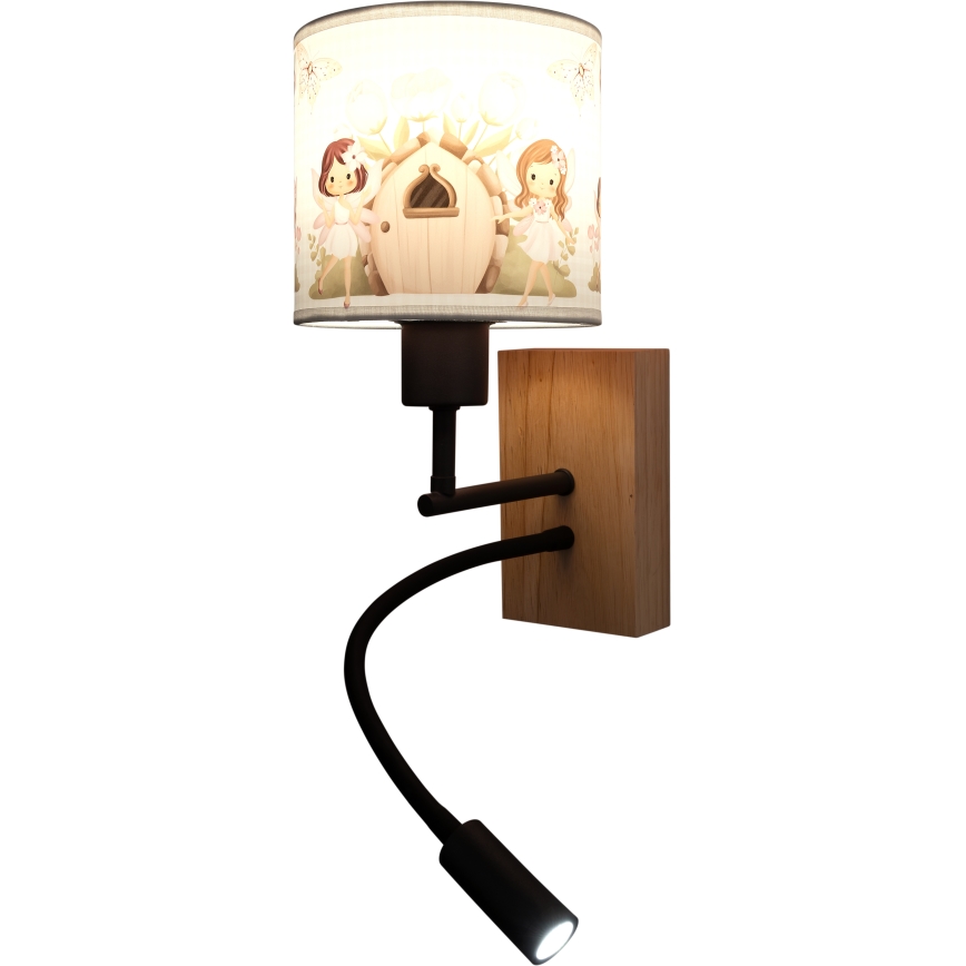 Brilagi - Elastyczny kinkiet dziecięcy LED BOBO WOOD 1xE27/25W/230V + LED/3W dąb/czarny/biały/różowy/wróżki