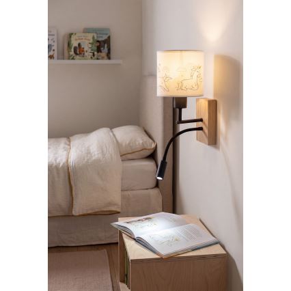 Brilagi - LED Dziecięca elastyczna lampa ścienna BOBO WOOD 1xE27/25W/230V + LED/3W dąb/czarny/biały/jednorożce