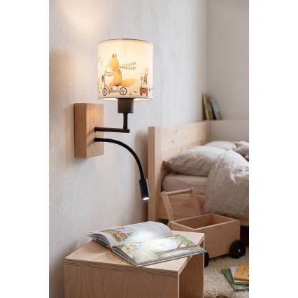 Brilagi - LED dziecięca elastyczna lampa ścienna BOBO WOOD 1xE27/25W/230V + LED/3W dąb/czarny/biały/zwierzątka