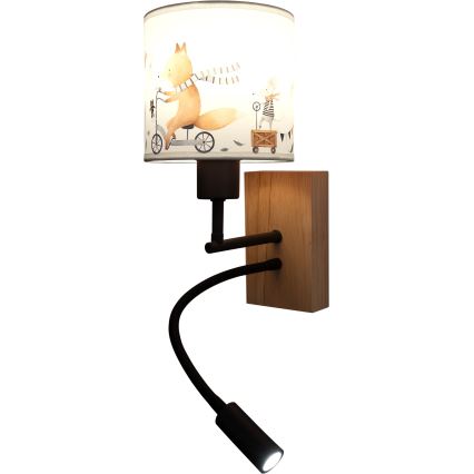 Brilagi - LED dziecięca elastyczna lampa ścienna BOBO WOOD 1xE27/25W/230V + LED/3W dąb/czarny/biały/zwierzątka