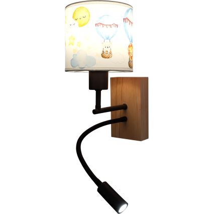 Brilagi - Elastyczny kinkiet LED dla dzieci BOBO WOOD 1xE27/25W/230V + LED/3W dąb/czarny/biały/ze zwierzątkami