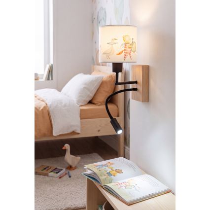 Brilagi - LED dziecięcy regulowany kinkiet BOBO WOOD 1xE27/25W/230V + LED/3W dąb/czarny/biały/zwierzątka