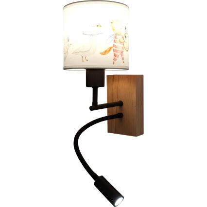 Brilagi - LED dziecięcy regulowany kinkiet BOBO WOOD 1xE27/25W/230V + LED/3W dąb/czarny/biały/zwierzątka