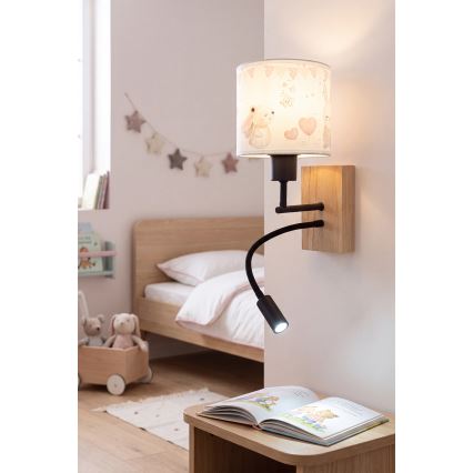 Brilagi - LED dziecięcy giętki kinkiet BOBO WOOD 1xE27/25W/230V + LED/3W dąb/czarny/kremowy/króliczki