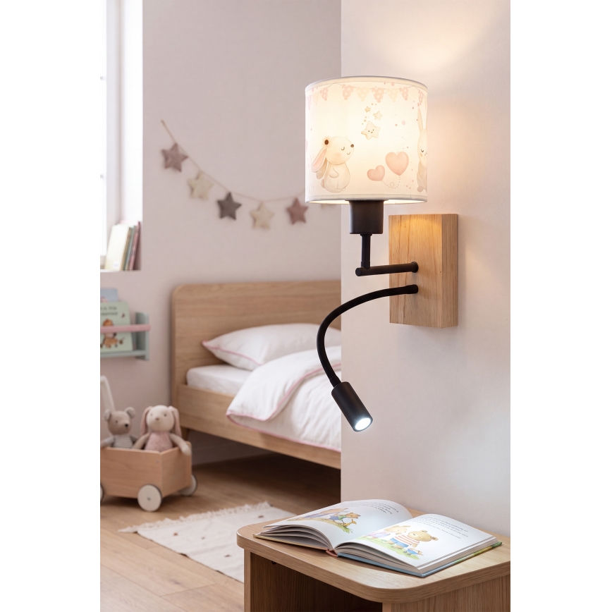 Brilagi - LED dziecięcy giętki kinkiet BOBO WOOD 1xE27/25W/230V + LED/3W dąb/czarny/kremowy/króliczki