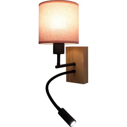 Brilagi - Elastyczny kinkiet LED BOBO WOOD 1xE27/25W/230V + LED/3W dąb/czarny/różowy