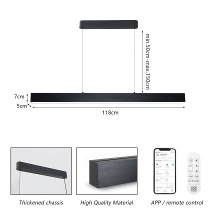 Brilagi - Regulowany żyrandol LED na linkę SLEEKLINE SMART LED/40W/230V 3000-6000K Wi-Fi Tuya czarny + pilot zdalnego sterowania