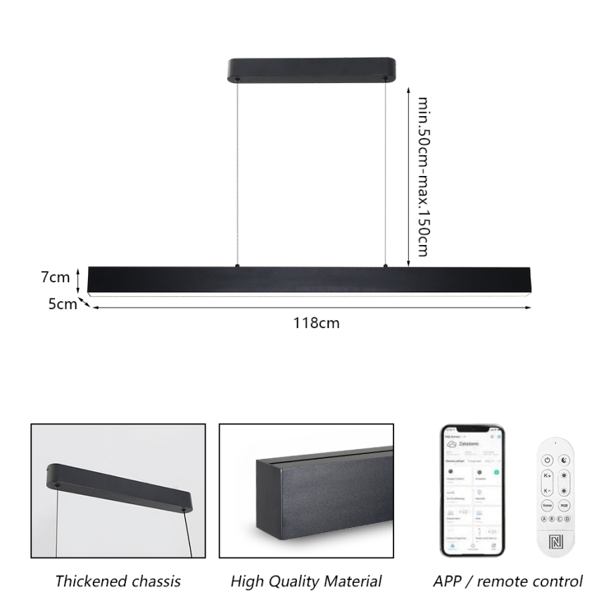 Brilagi - Regulowany żyrandol LED na linkę SLEEKLINE SMART LED/40W/230V 3000-6000K Wi-Fi Tuya czarny + pilot zdalnego sterowania