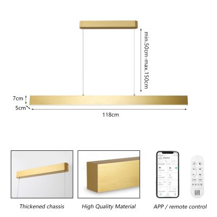 Brilagi - Regulowany żyrandol LED na linkę SLEEKLINE SMART LED/40W/230V 3000-6000K Wi-Fi Tuya złoty + pilot zdalnego sterowania