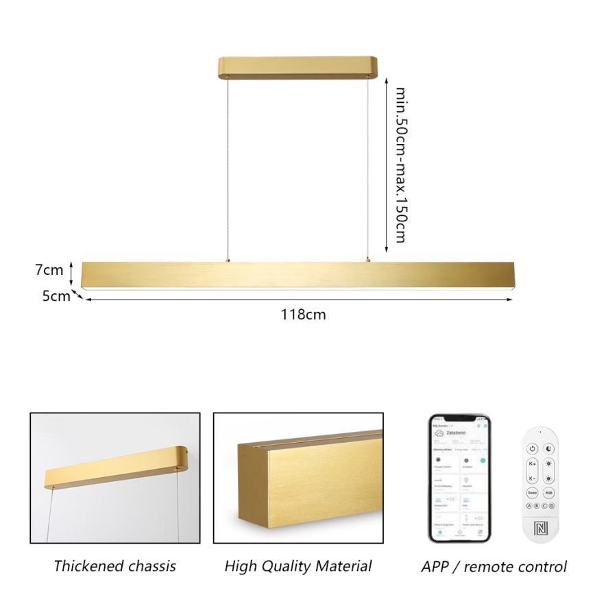 Brilagi - Regulowany żyrandol LED na linkę SLEEKLINE SMART LED/40W/230V 3000-6000K Wi-Fi Tuya złoty + pilot zdalnego sterowania