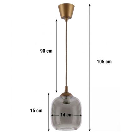 Brilagi - Lampa wisząca LED na lince RETRO GLASS 1xE27/60W/230V śr. 14 cm brązowa/dymnoszara