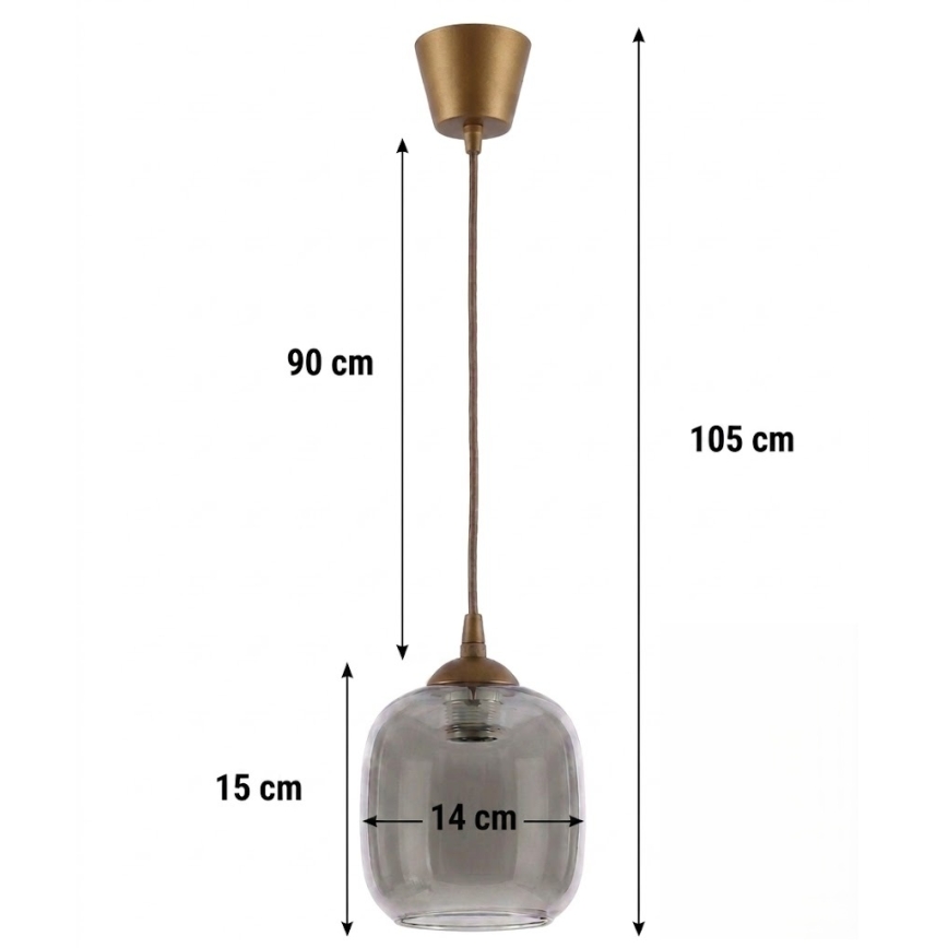 Brilagi - Lampa wisząca LED na lince RETRO GLASS 1xE27/60W/230V śr. 14 cm brązowa/dymnoszara