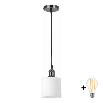 BRILAGI - Lampa LED wisząca na lince RETRO GLASS 1xE27/60W/230V śr. 10 cm czarna/biała