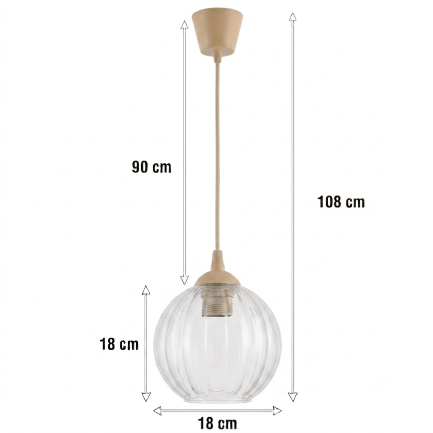 Brilagi - Lampa LED wisząca na przewodzie RETRO GLASS 1xE27/60W/230V Ø 18 cm beżowa/przezroczysta