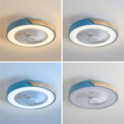 Brilagi - LED ściemnialna lampa sufitowa z wentylatorem LED/38W/230V 3000-6500K Ø 50 cm niebieski/dąb + pilot zdalnego sterowania