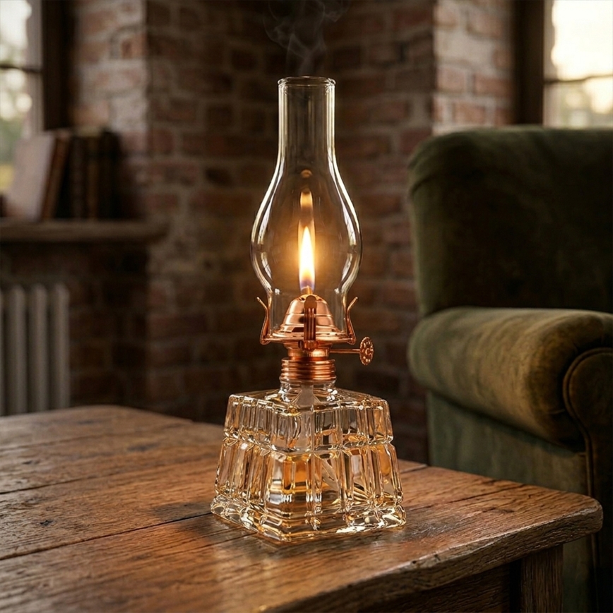 Brilagi - Lampa naftowa MERLIN, przezroczysta/brązowa/patyna