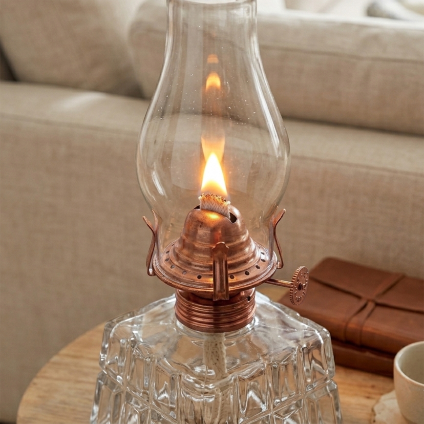 Brilagi - Lampa naftowa MERLIN, przezroczysta/brązowa/patyna