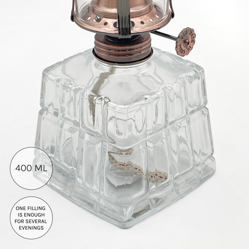 Brilagi - Lampa naftowa MERLIN, przezroczysta/brązowa/patyna