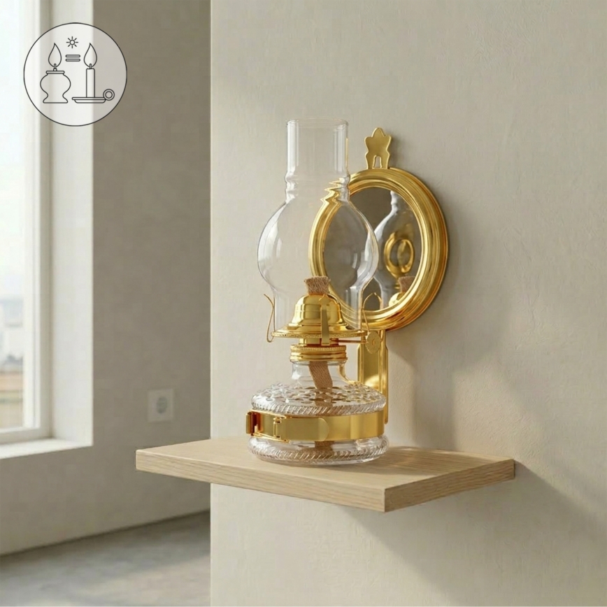 Brilagi - Lampa naftowa MERLIN z lustrem, w kolorze błyszczącego złota