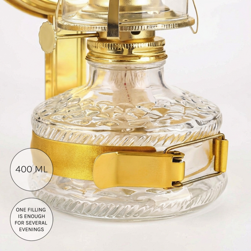 Brilagi - Lampa naftowa MERLIN z lustrem, w kolorze błyszczącego złota