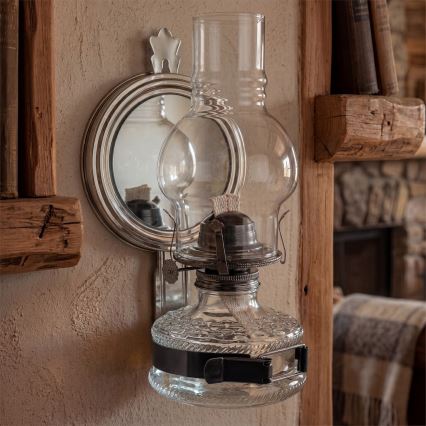 Brilagi - Lampa naftowa z lustrem MERLIN czarny chrom