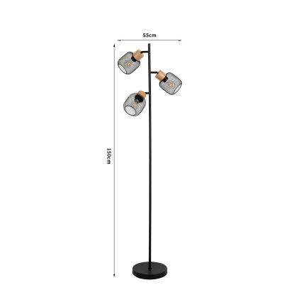 Brilagi - Lampa podłogowa BASKLITE 3xE14/15W/230V drewno kauczukowe/czarny