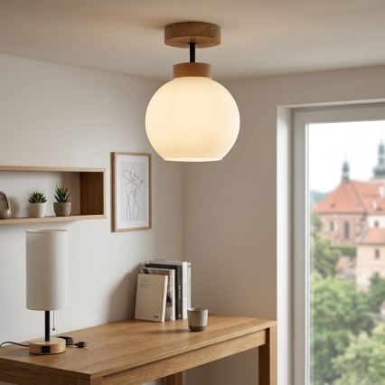 BRILAGI - Lampa przysufitowa LED RETRO GLASS 1xE27/60W/230V śr. 15 cm dąb/biała