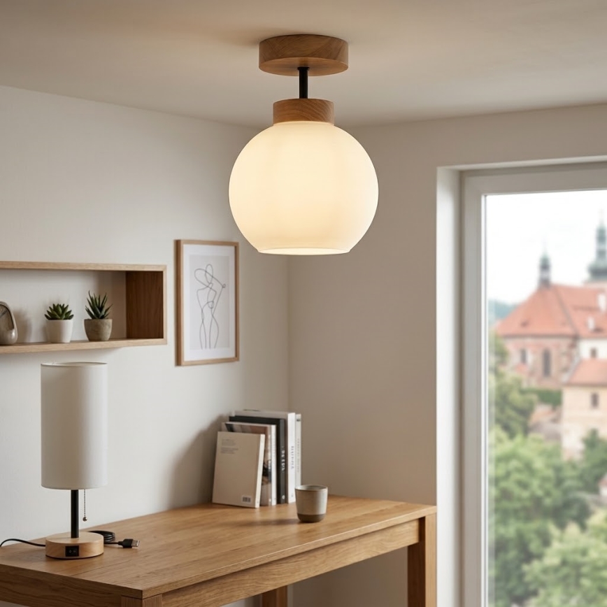 BRILAGI - Lampa przysufitowa LED RETRO GLASS 1xE27/60W/230V śr. 15 cm dąb/biała