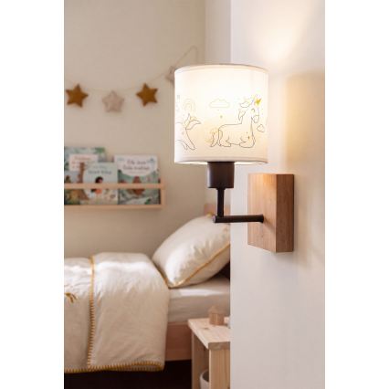 Brilagi - Dziecięcy kinkiet BOBO WOOD 1xE27/25W/230V dąb/czarny/biały/jednorożce