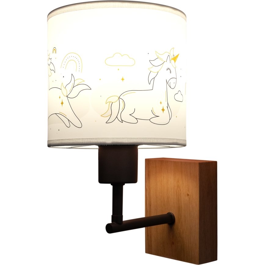 Brilagi - Dziecięcy kinkiet BOBO WOOD 1xE27/25W/230V dąb/czarny/biały/jednorożce