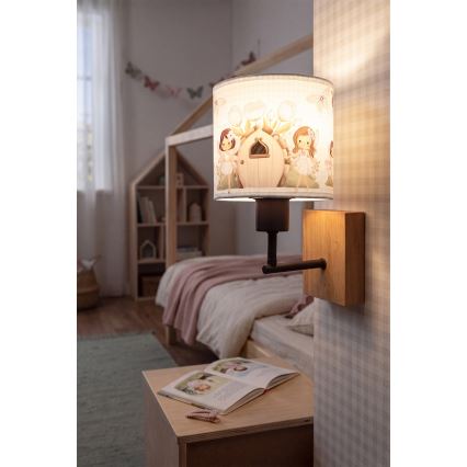 Brilagi - Kinkiet dziecięcy BOBO WOOD 1xE27/25W/230V dąb/czarny/biały/różowy/wróżki