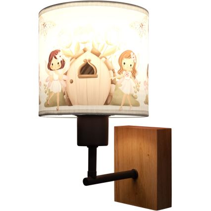 Brilagi - Kinkiet dziecięcy BOBO WOOD 1xE27/25W/230V dąb/czarny/biały/różowy/wróżki
