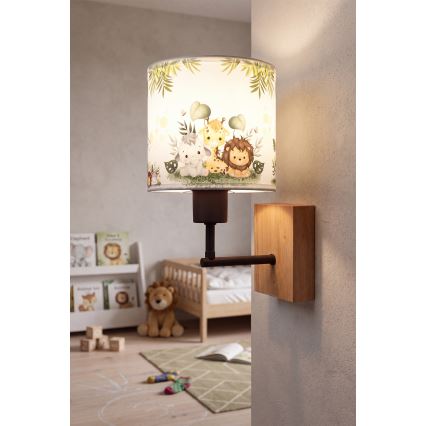 Brilagi - Dziecięca lampa ścienna BOBO WOOD 1xE27/25W/230V dąb/czarny/biały/zielony/dżungla