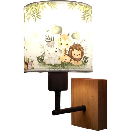 Brilagi - Dziecięca lampa ścienna BOBO WOOD 1xE27/25W/230V dąb/czarny/biały/zielony/dżungla
