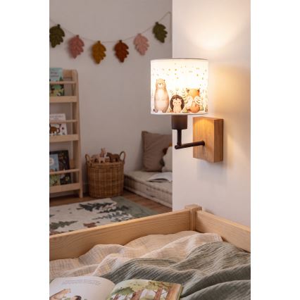 Brilagi - Dziecięca lampa ścienna BOBO WOOD 1xE27/25W/230V dąb/czarny/biały/zwierzątka