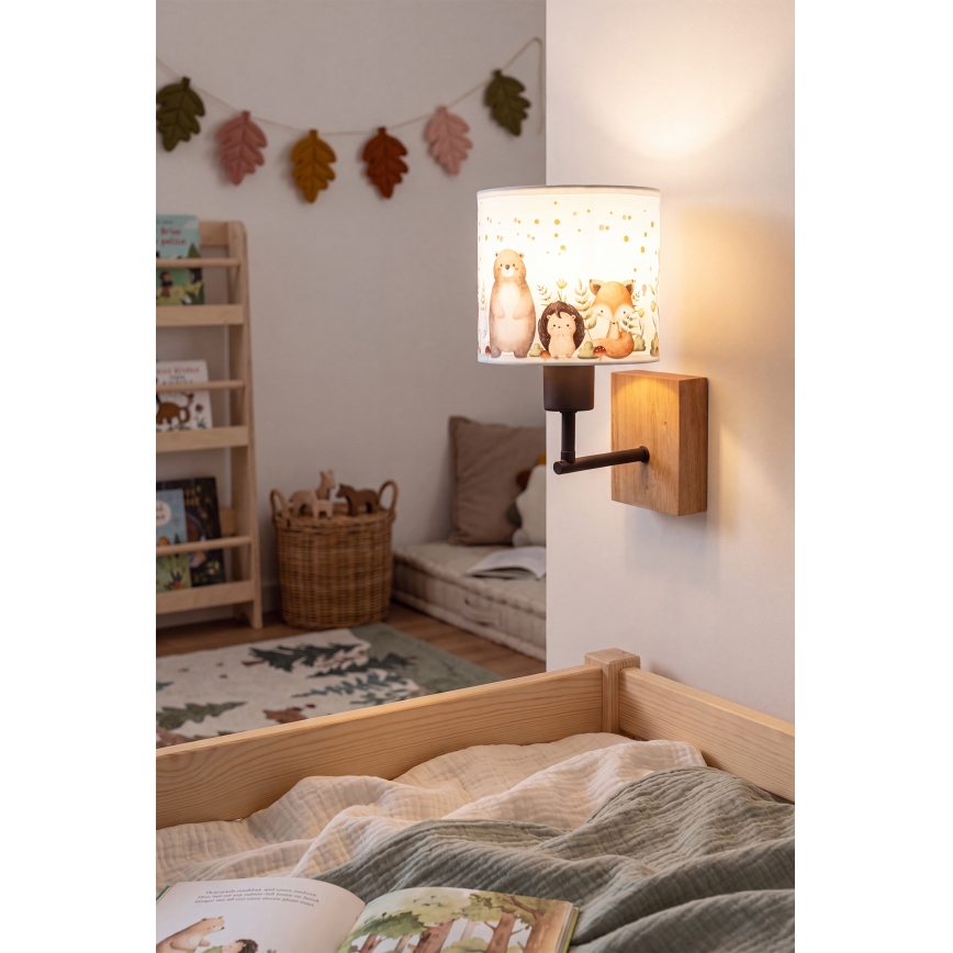 Brilagi - Dziecięca lampa ścienna BOBO WOOD 1xE27/25W/230V dąb/czarny/biały/zwierzątka