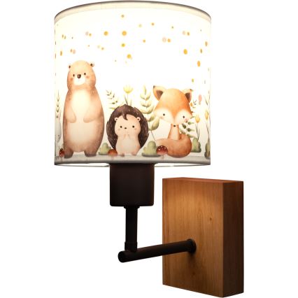 Brilagi - Dziecięca lampa ścienna BOBO WOOD 1xE27/25W/230V dąb/czarny/biały/zwierzątka