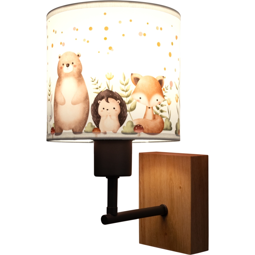 Brilagi - Dziecięca lampa ścienna BOBO WOOD 1xE27/25W/230V dąb/czarny/biały/zwierzątka