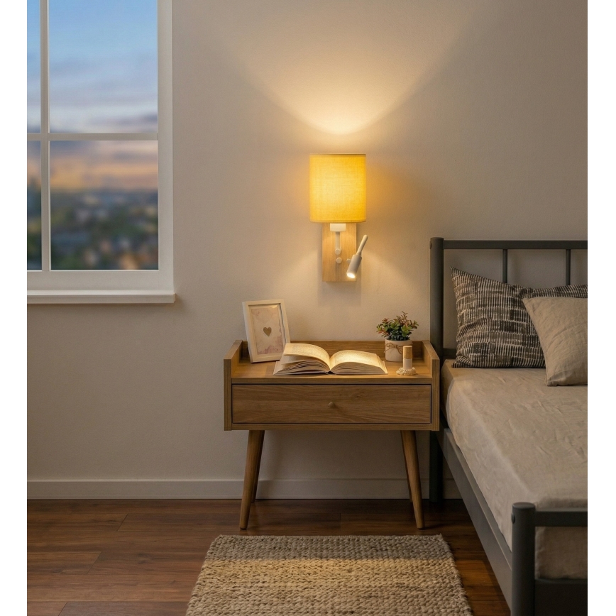 Brilagi - LED giętna lampa ścienna NUBILA WOOD 1xE27/25W/230V + LED/3W dąb/biały/żółty