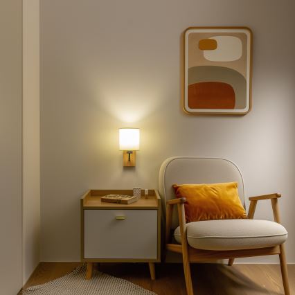 Brilagi - Lampa ścienna NUBILA WOOD 1xE27/25W/230V dąb/czarny/kremowy