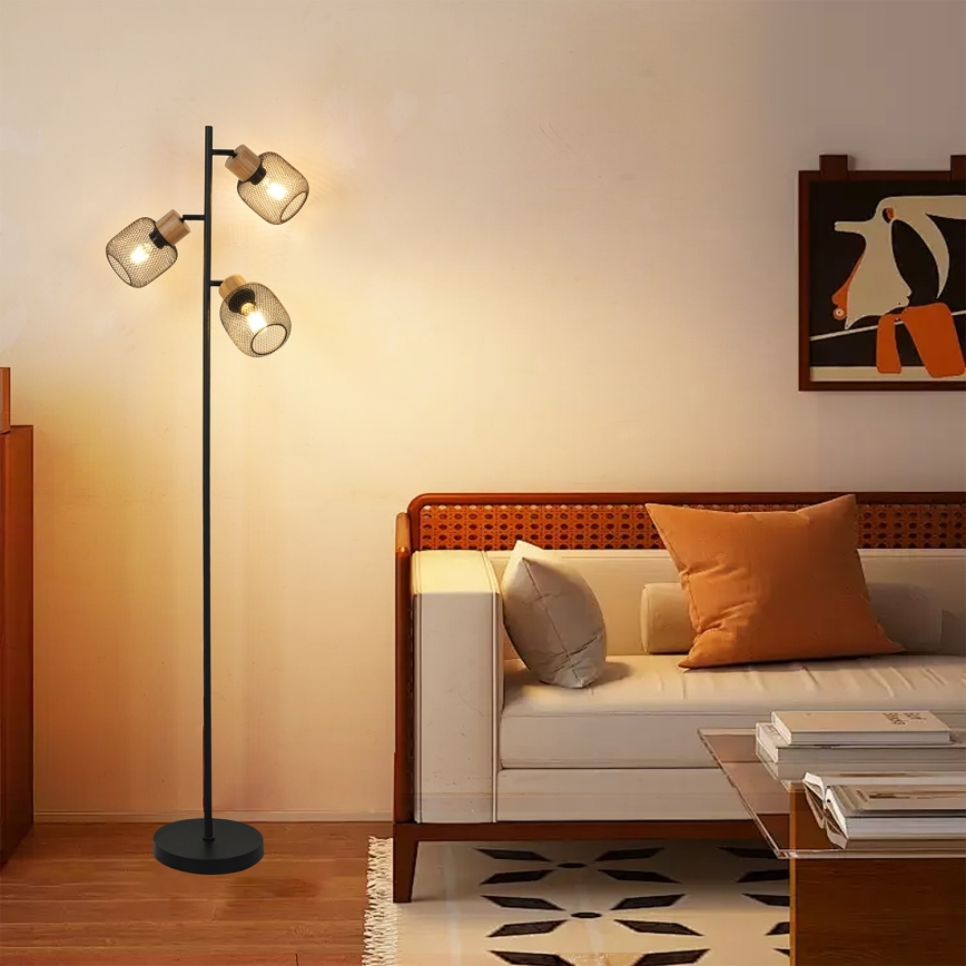 Brilagi - Lampa stojąca BASKLITE 3xE27/15W/230V drewno/czarny