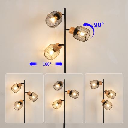 Brilagi - Lampa stojąca BASKLITE 3xE27/15W/230V drewno/czarny