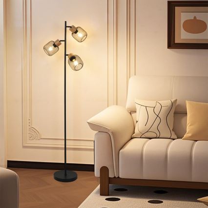 Brilagi - Lampa stojąca BASKLITE 3xE27/15W/230V drewno/czarny
