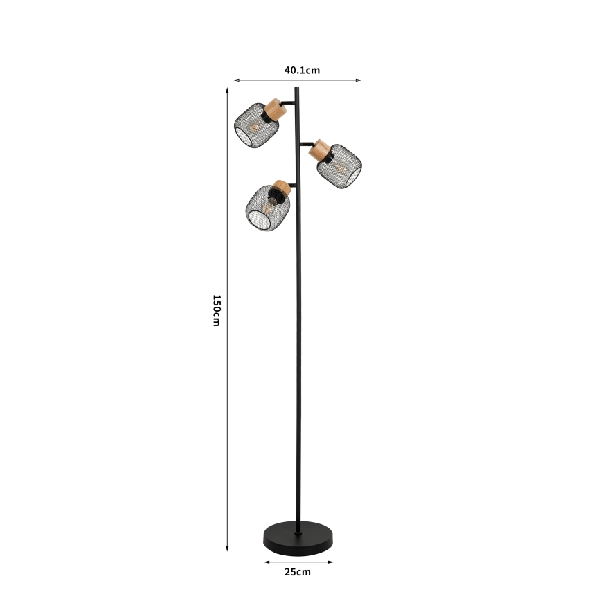 Brilagi - Lampa stojąca BASKLITE 3xE27/15W/230V drewno/czarny