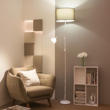 Brilagi - Lampa stojąca CERIA 1xE27/100W/230V + 1xE14/25W biała/brązowa