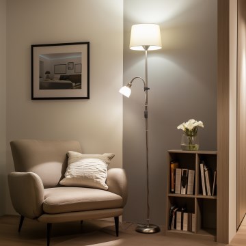 Brilagi - Lampa stojąca CERIA 1xE27/100W/230V + 1xE14/25W matowy chrom/beżowy